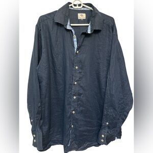 3 Wise Men Shirt Mens 44 XL Blue Untucked Standard Fit Linen Beach Vacation